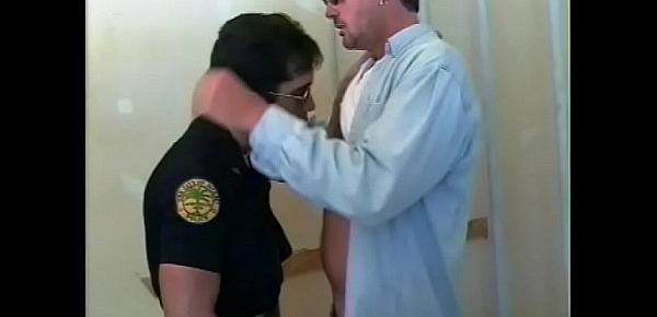  Lovely cop in glasses tell the prisoner to bend over so he can drill him deep